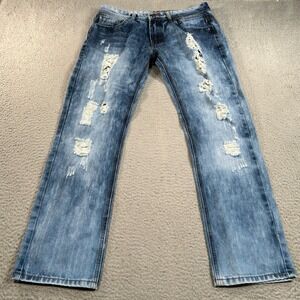 Raw‎ X Jeans Men's 34x29 Blue Denim Straight Workwear Distressed Grunge Faded